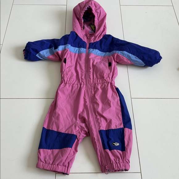 Columbia Pink and Purple Kids snow suit cat fleece lined reversible 18m